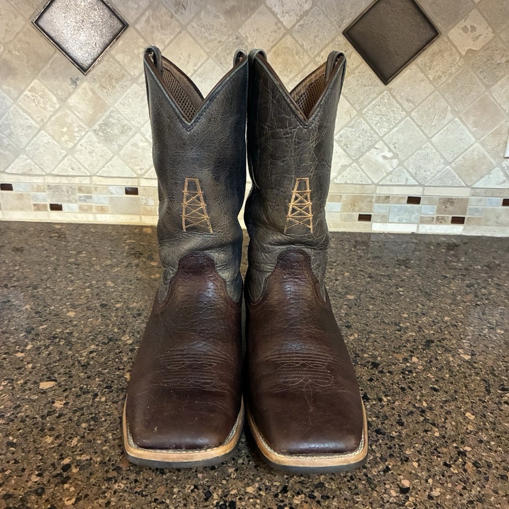 Twisted X Youth 6M Boots Cognac Blue Western Square Toe Oil Rig Work Cowboy